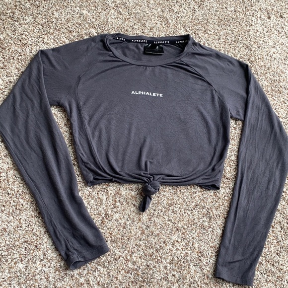 Alphalete Tops - Alphalete Aspire Long Sleeve Tie Top - Charcoal